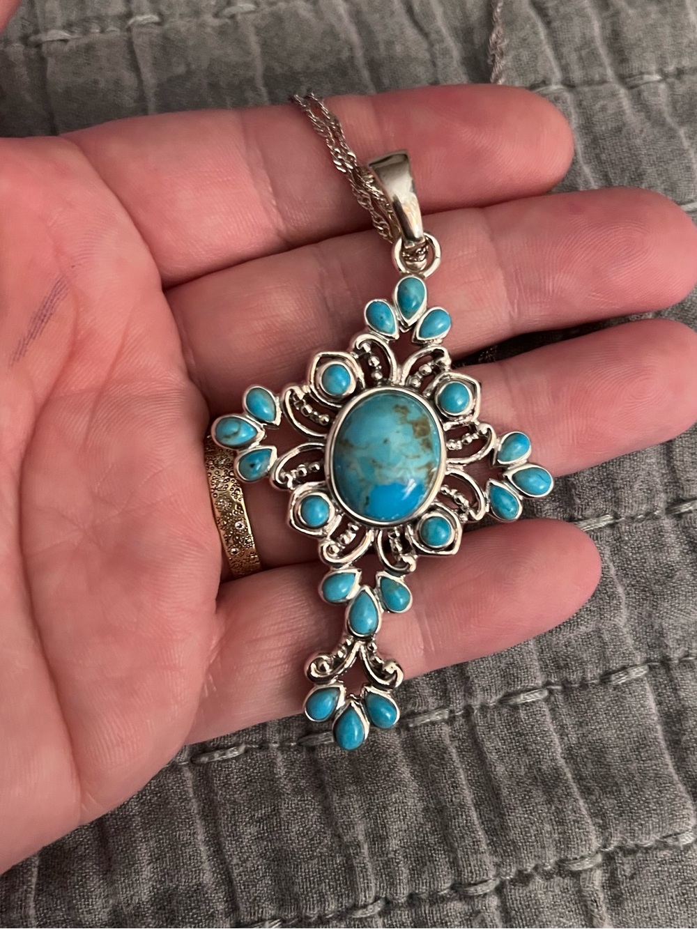 BBJ sterling & turquoise cross necklace